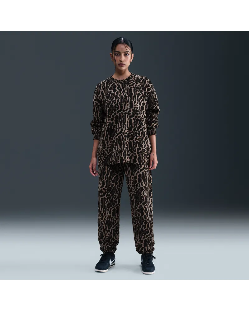 Nike Phoenix Fleece Oversize-Trainingshose mit hohem Taillenbund und Print (Damen) - Schwarz Schwarz