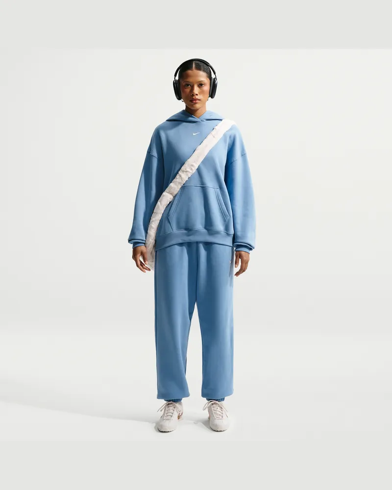 Nike Studio Fleece Oversize-Hose aus mittelschwerem Material mit hohem Bund und Bündchen (Damen) - Blau Blau