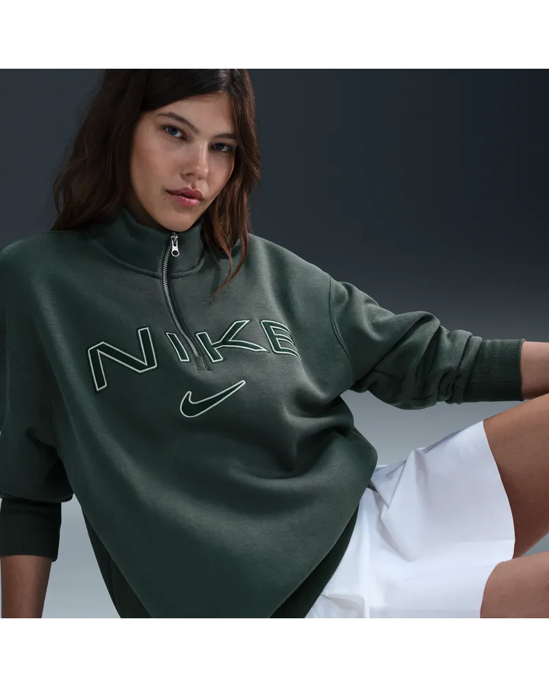 Nike Phoenix Oversize-Oberteil mit Logo und Viertelreißverschluss (Damen) - Grün Grün