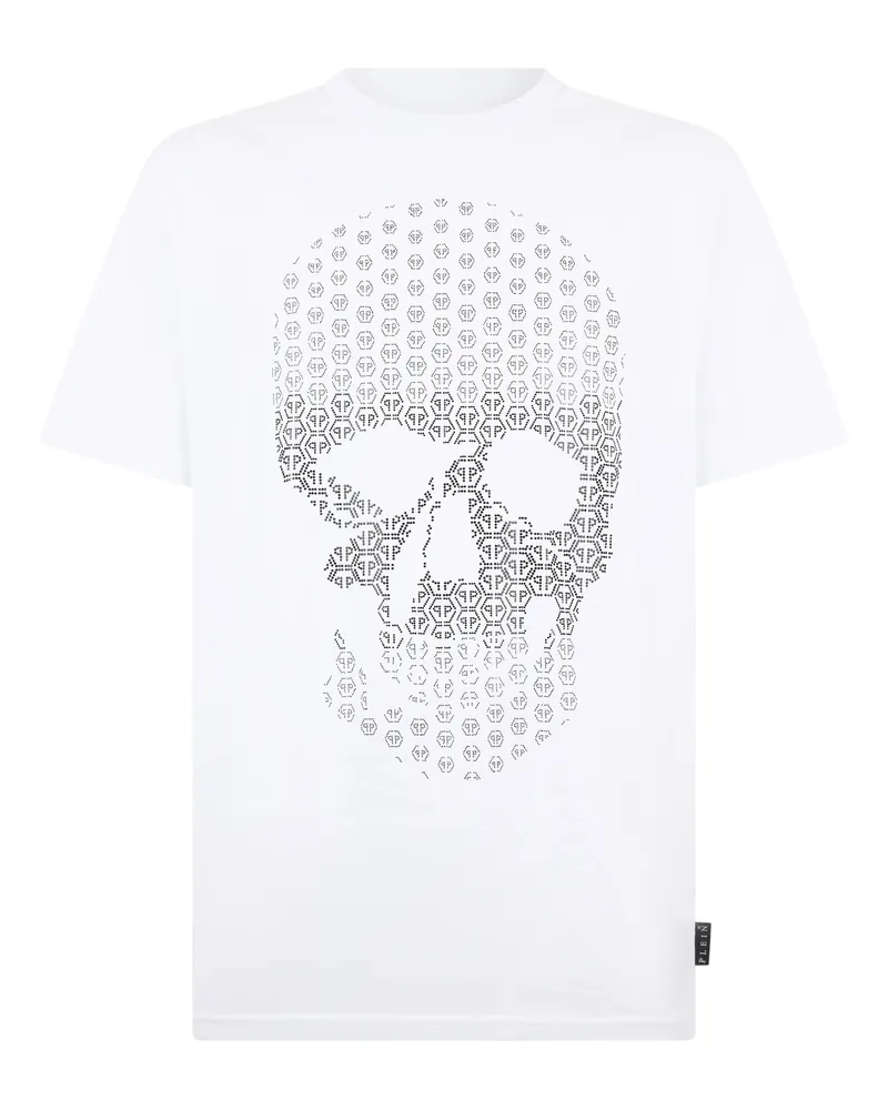 Philipp Plein Round Neck T-Shirt Skull Strass Skull Strass Weiß
