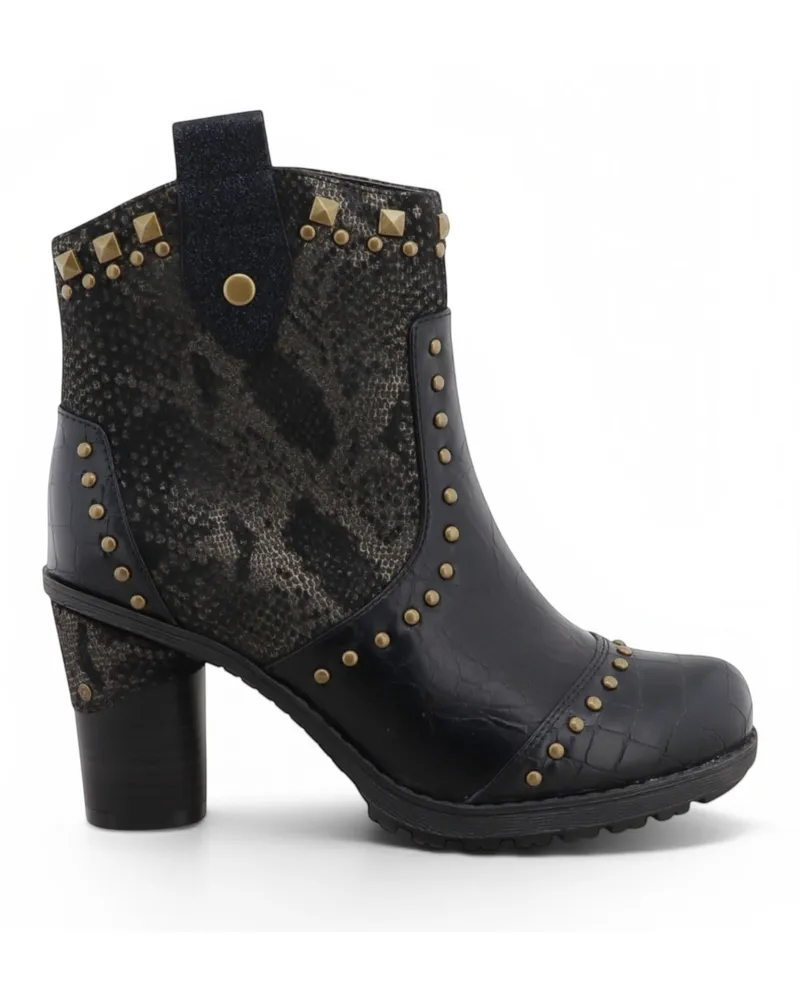 Mustang Damen schwarze Blumen-Fußstiefel mit Absatz – M0162012 Schwarz