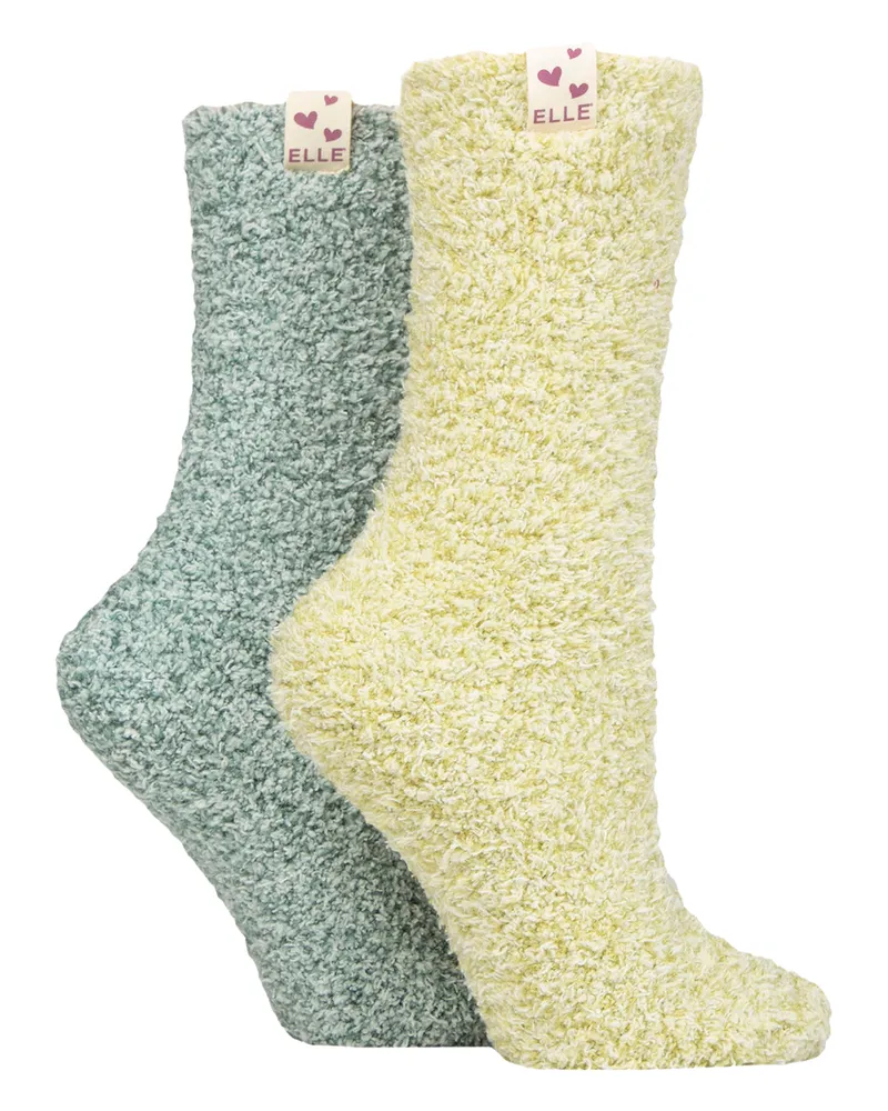 Elle 2er-Pack Damen Zweifarbige Kuschelsocken für Bett und Zuhause - Warm, weich, entspannend, bequem Grün