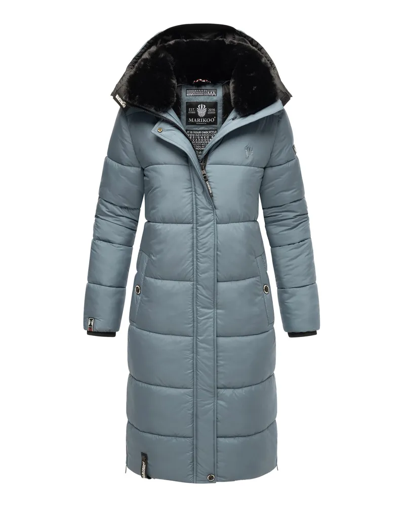 Marikoo Damen Winterjacke – Lange Steppjacke mit abnehmbarer Kapuze Blau