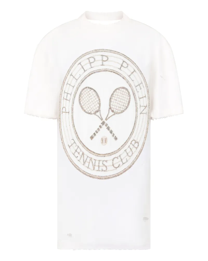 Philipp Plein Open Back T-Shirt Mini Dress Tennis Club Creme