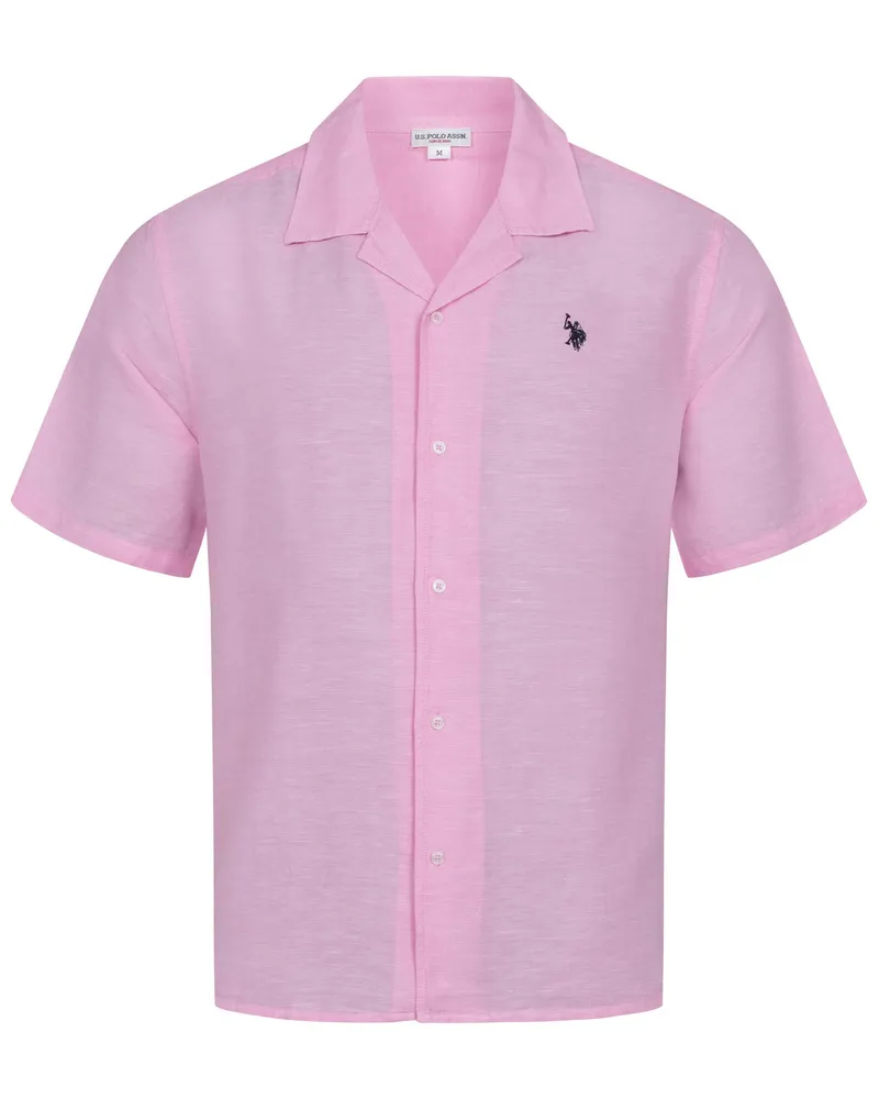 U.S. Polo Assn.  Herren-Kurzarmhemd mit Kubakragen - Rosa Rosa