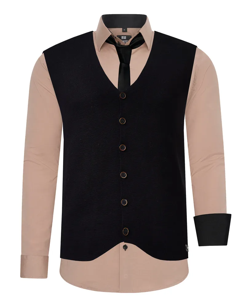 Rusty Neal Hemd mit Weste und Krawatte 3-teilig Beige