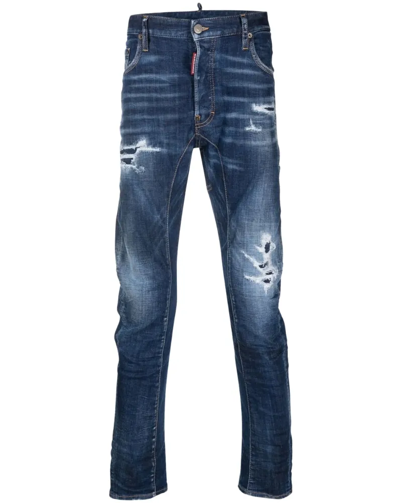 Dsquared2 Tikdy Biker Jeans Worn Reinforced Wash Blue Jeans Blau