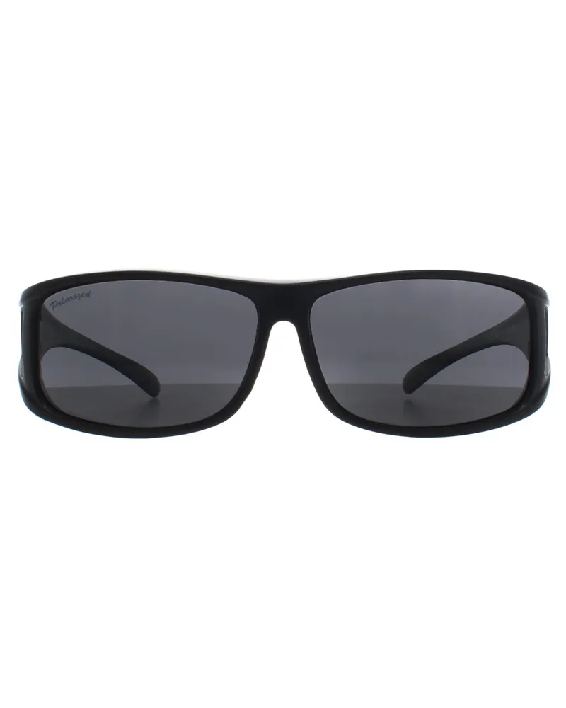 Montana Rectangle Fit-over-Sonnenbrille für Unisex, mattierte verspiegelte Smoke-Gläser, polarisiert FO5 - Schwarz Schwarz