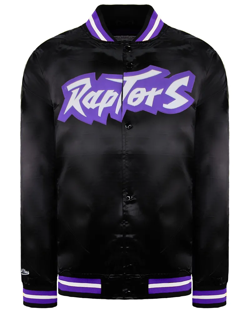 Mitchell & Ness NBA Toronto Raptors leichte Satin-Bomberjacke für Herren - Schwarz Schwarz