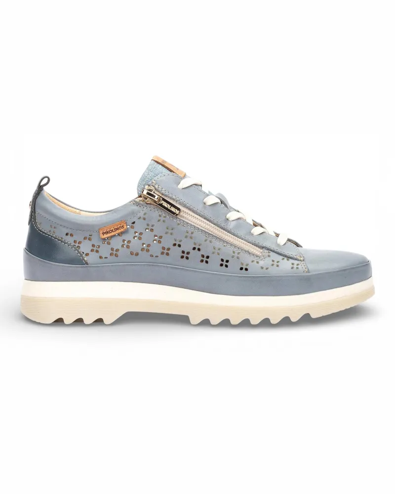 Pikolinos Damen-Sneaker aus Denimblauem Leder mit Schnürung und Reißverschluss - Vigo Blau