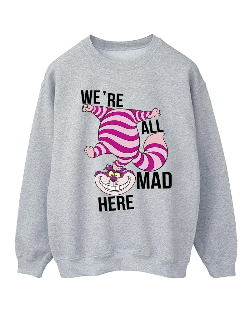 Disney Frauen/Damen Alice im Wunderland Alle verrückt hier Sweatshirt (Sport grau Hellgrau