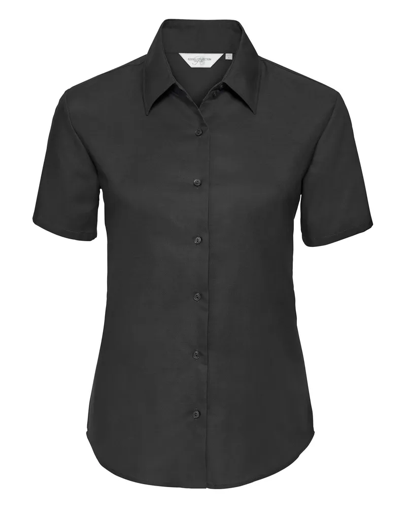 Russell Athletic Russell Collection Easy Care Oxford Bluse, Kurzarm (Schwarz Schwarz