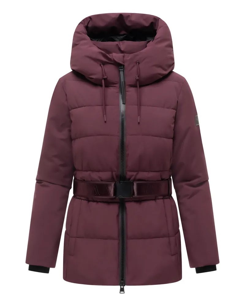 NAVAHOO Damen Steppjacke Wattewunder mit Gürtel Rot
