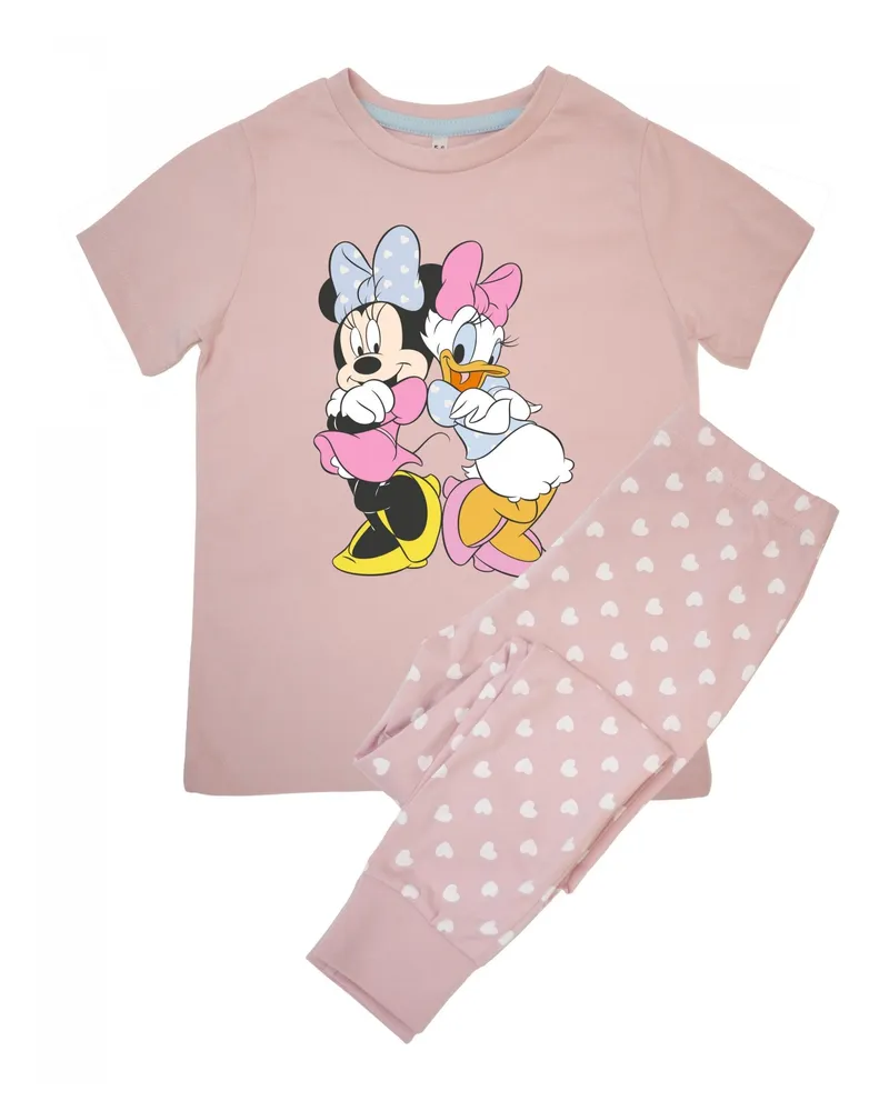 Disney Schlafanzug mit langer Hose für Mädchen kurzärmlig (Babyrosa Rosa