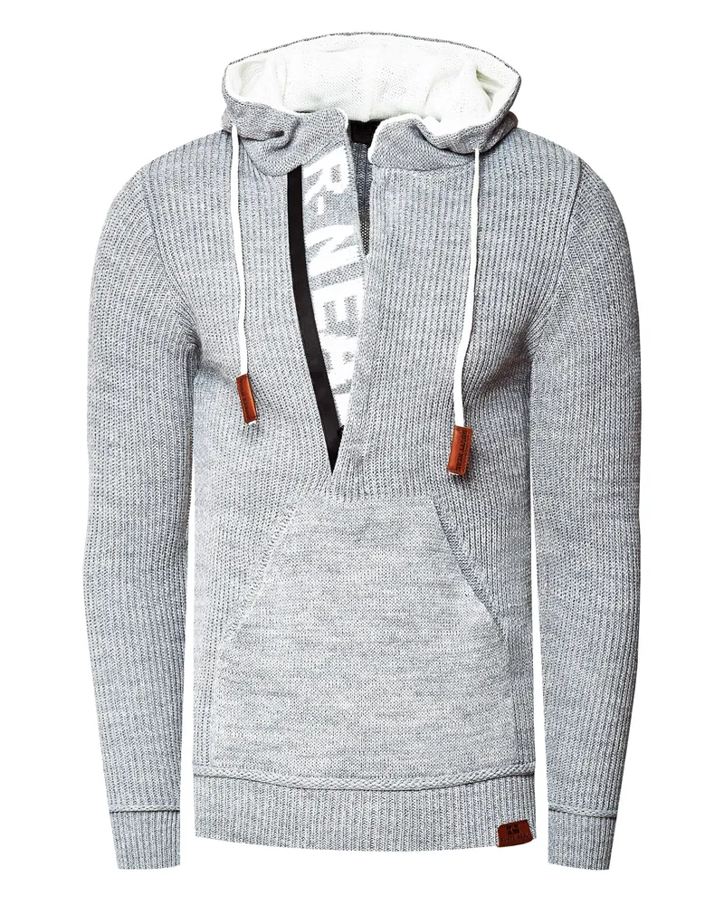 Rusty Neal 1/2-Zip Grobstrick Slim-Fit Kapuzenpullover - Grau Grau
