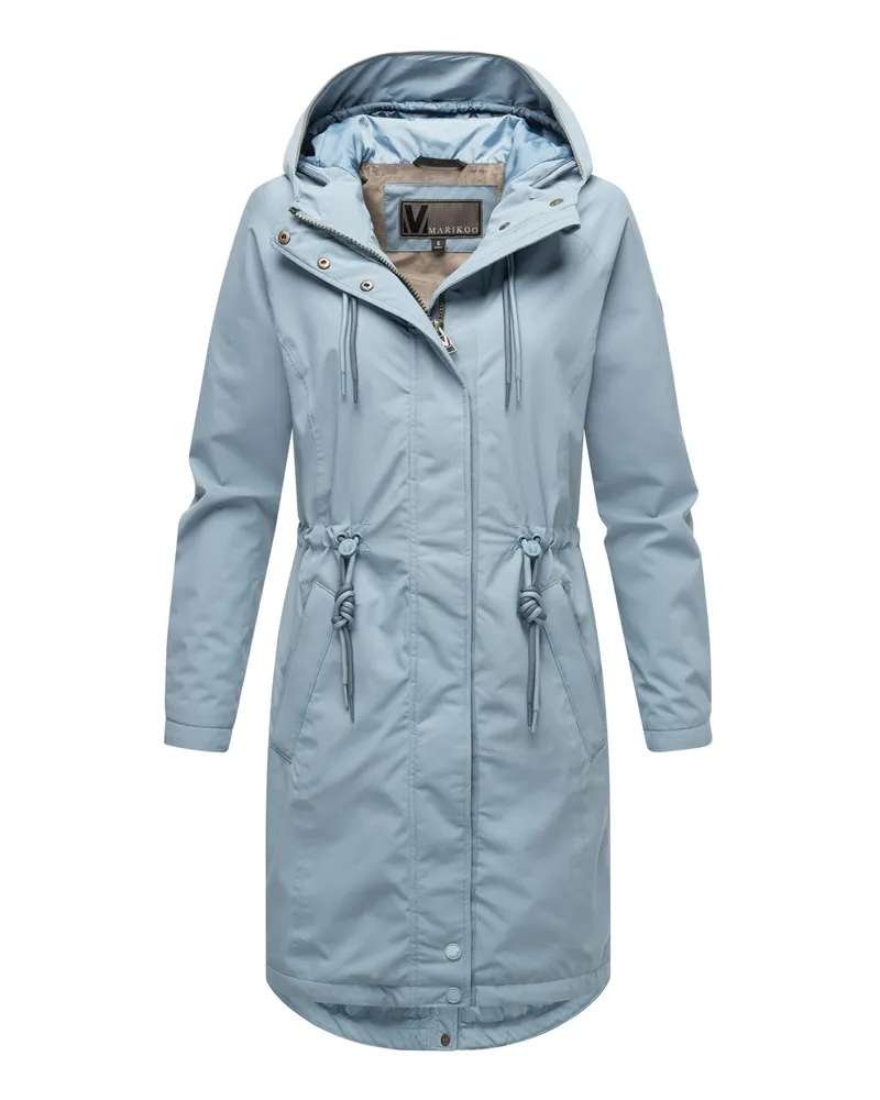 Marikoo lange Damen Übergangsjacke mit Teddyfutter & Kapuze – Megumii Blau