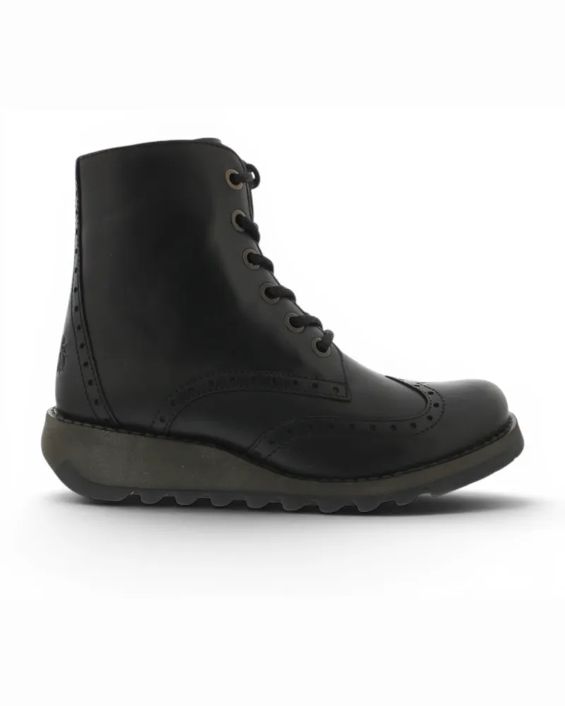 Fly London Damen Schwarze Leder-Schnürstiefel – SARL069 Schwarz
