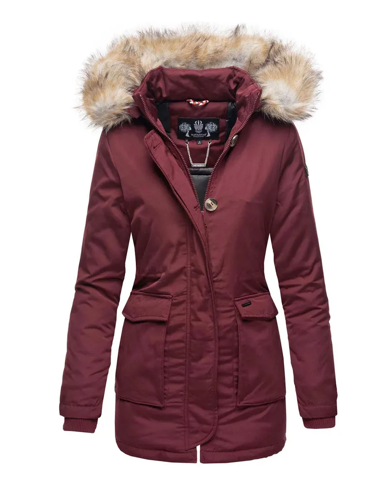 NAVAHOO Damenwinterjacke Schneeengel, warm und wasserabweisend, mit abnehmbarem Kunstfellkragen - Rot Rot