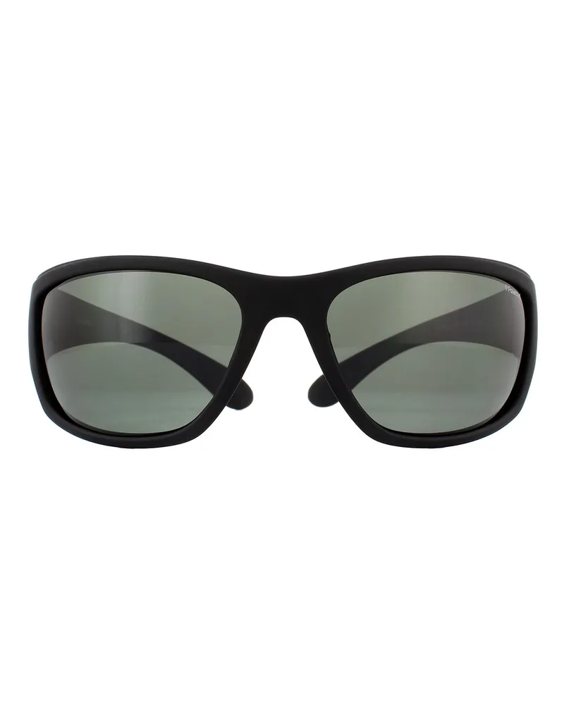 Polaroid Wrap Mens Rubber Schwarz Grau Polarisierte Sonnenbrille Schwarz