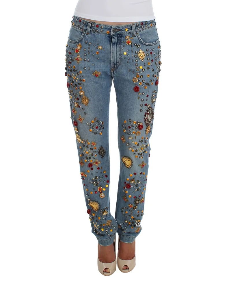 Dolce & Gabbana Dolce Gabbana Kristall Jeans Verzierter Denim Hellblau