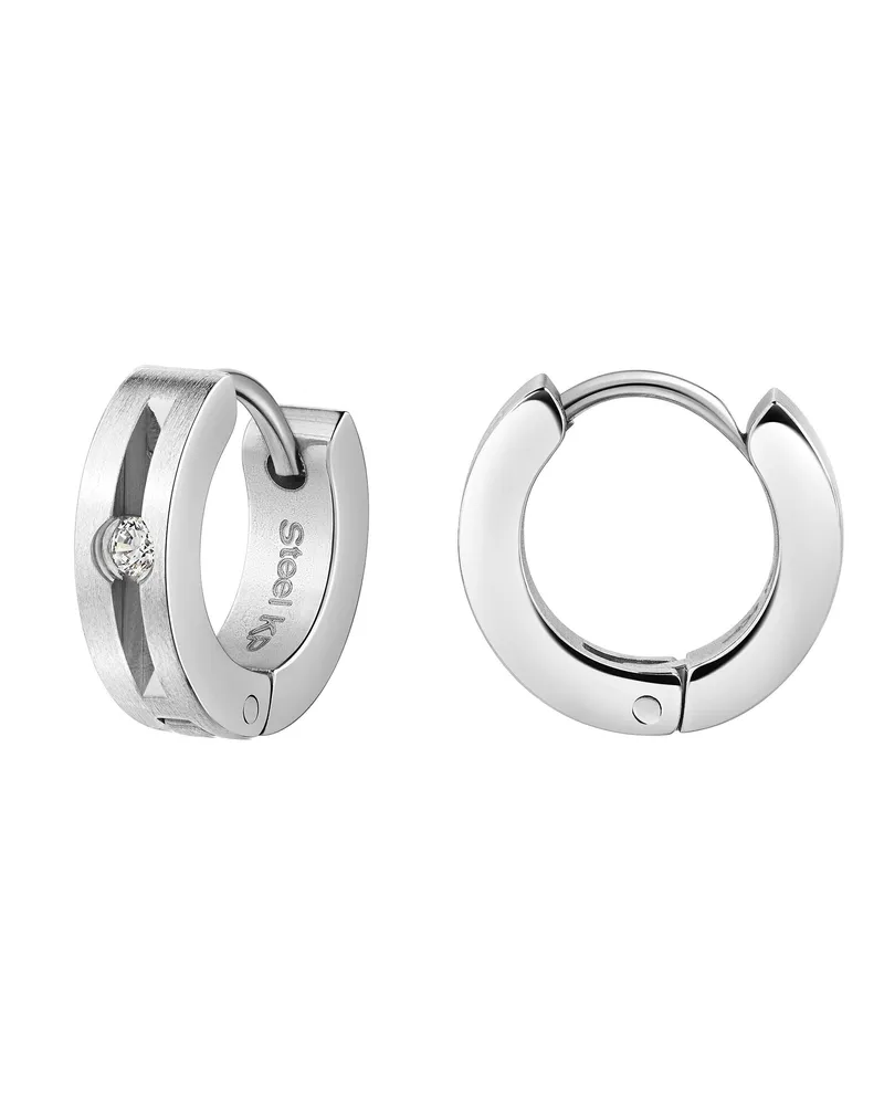 ZEEme Stainless Steel Klappcreolen Edelstahl glanz Zirkonia Silber