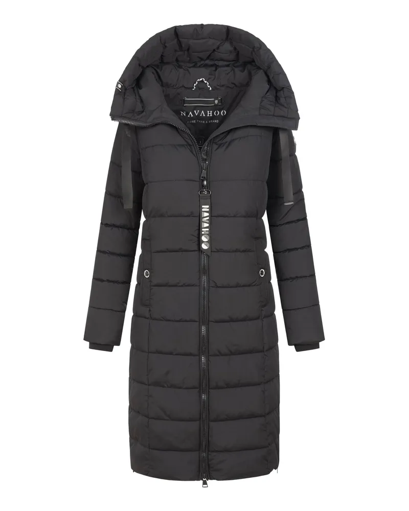 NAVAHOO Mondmädchen Damen Winter Steppmantel mit Kapuze und Fleecefutter Schwarz