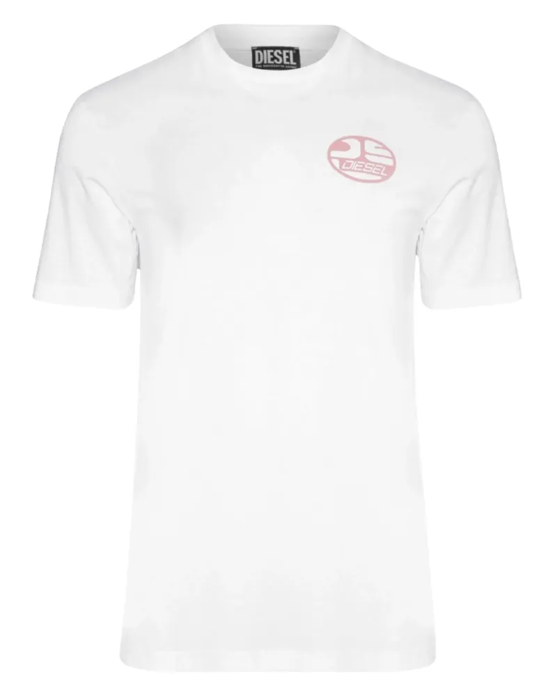 Diesel Hellweisses T-Shirt mit ovalem DS-Logo von Weiß
