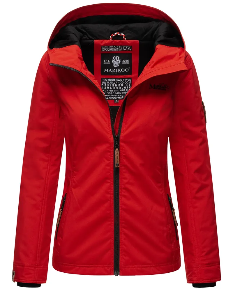 Marikoo Damen Übergangsjacke leichte wind- und wasserabweisende Jacke mit Kapuze Rot Rot