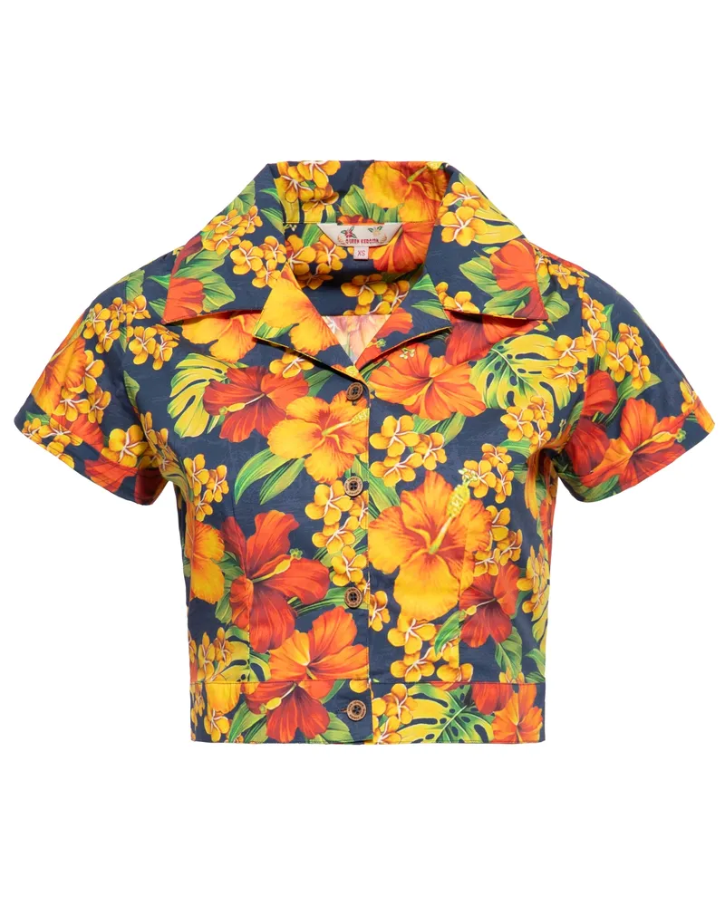 Queen Kerosin Damen Hawaiibluse Hibiskus Mehrfarbig