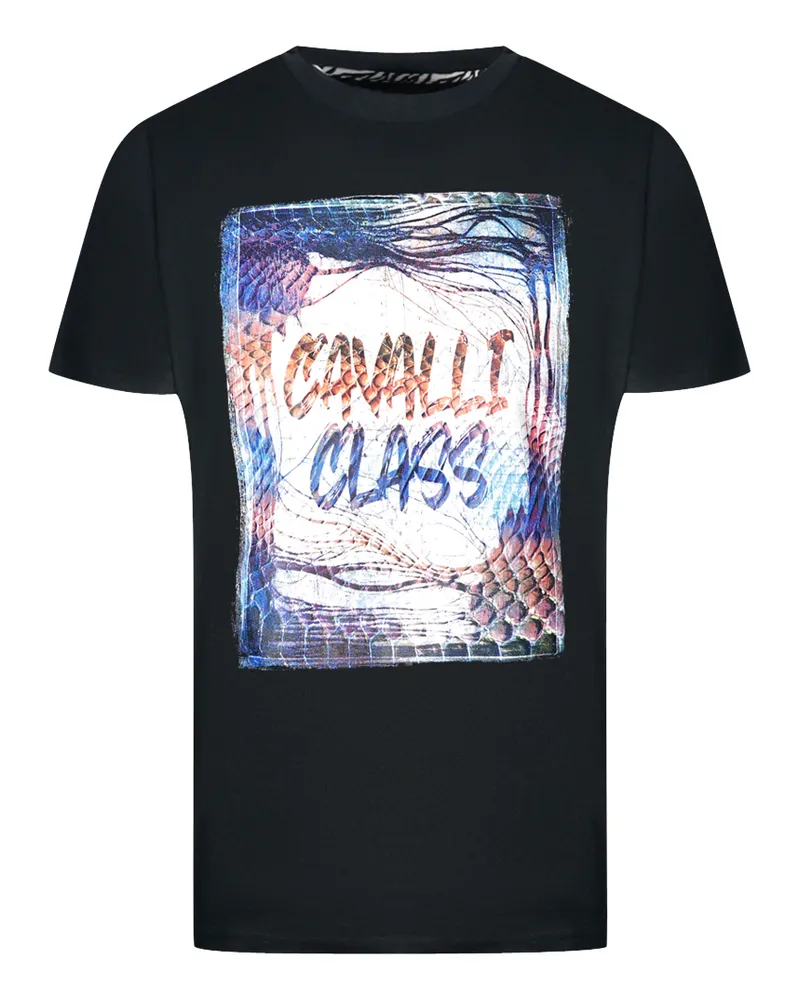 Roberto Cavalli Box-Logo Schwarzes T-Shirt Schwarz