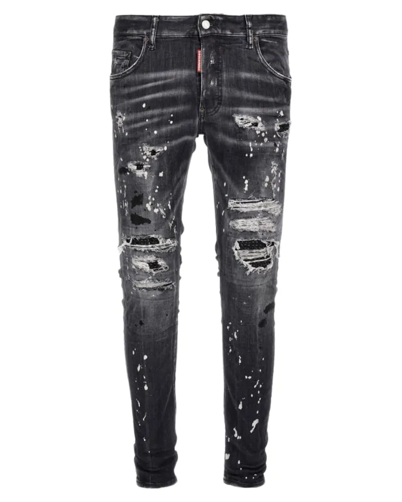 Dsquared2 Super Twinky Jeans Black Diamond Destroyed Wash Schwarze Jeans Schwarz