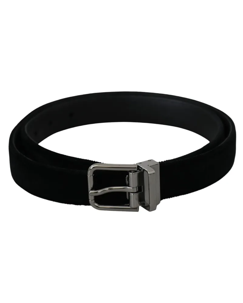 Dolce & Gabbana Ceinture  pour homme, cuir noir, velours, boucle argentée Schwarz