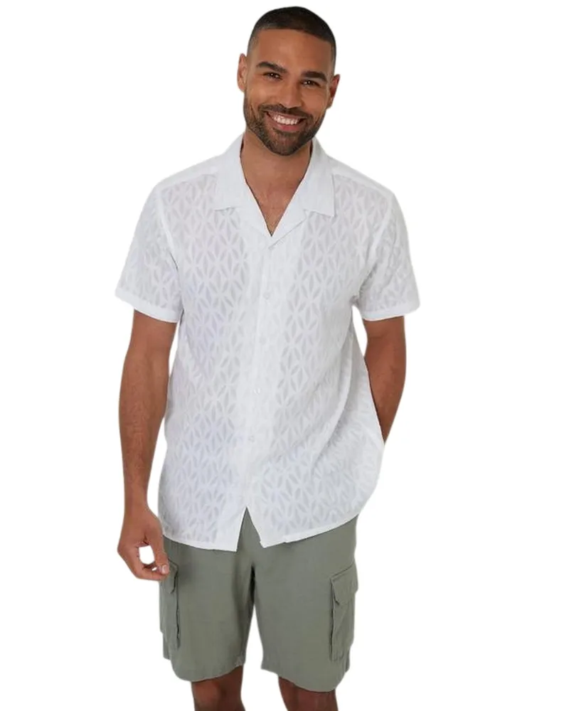 Threadbare Hemd für Herren, kurzärmlig (Weiß Weiß