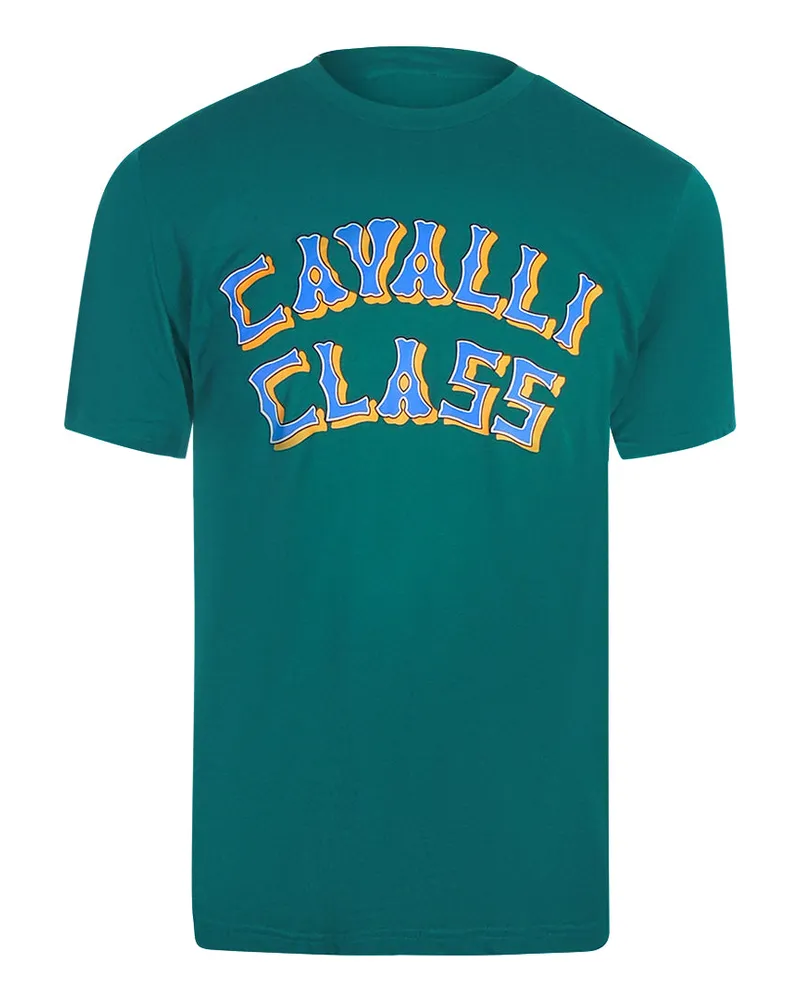 Roberto Cavalli Grünes T-shirt Mit Mehrlagigem Logo Von Grün