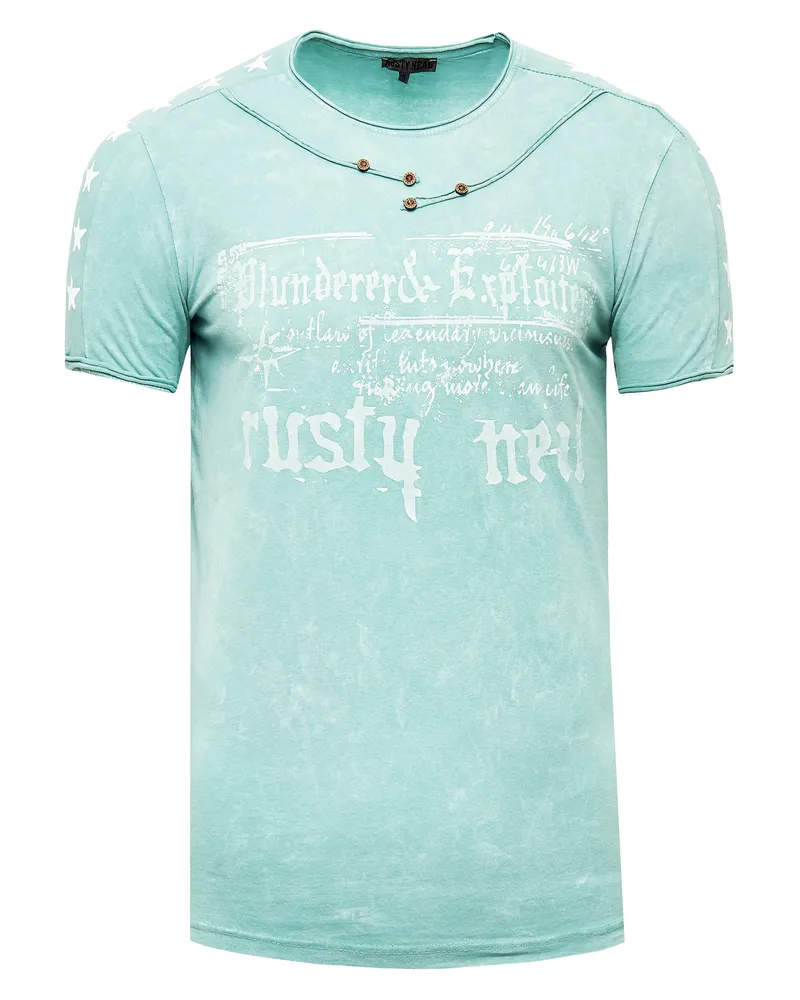Rusty Neal T-Shirt Verwaschen mir Front Print Mintgrün