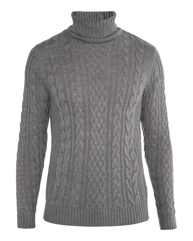 My Mo Pullover mit Zopfstrick Herren Grau Melange Grau
