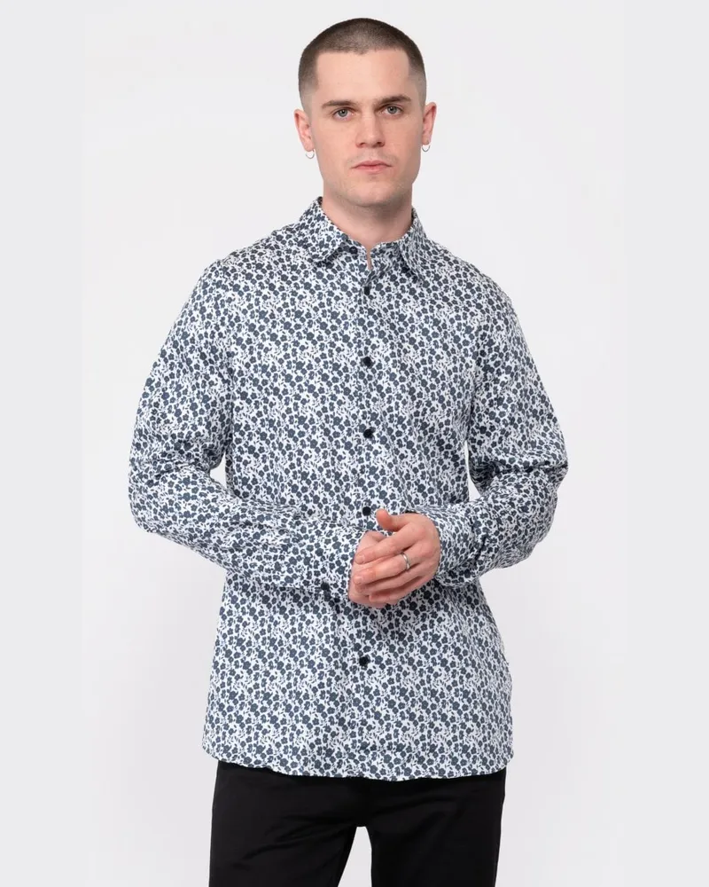 Ted Baker Capua Mens White/Navy Ditsy Blumenhemd Blau