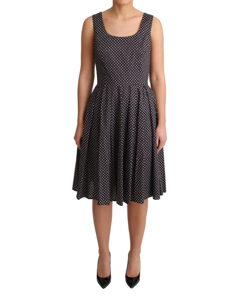Dolce & Gabbana Blumenprint Baumwollpopeline Kleid A-Linie Midi Kleid Dunkelgrau