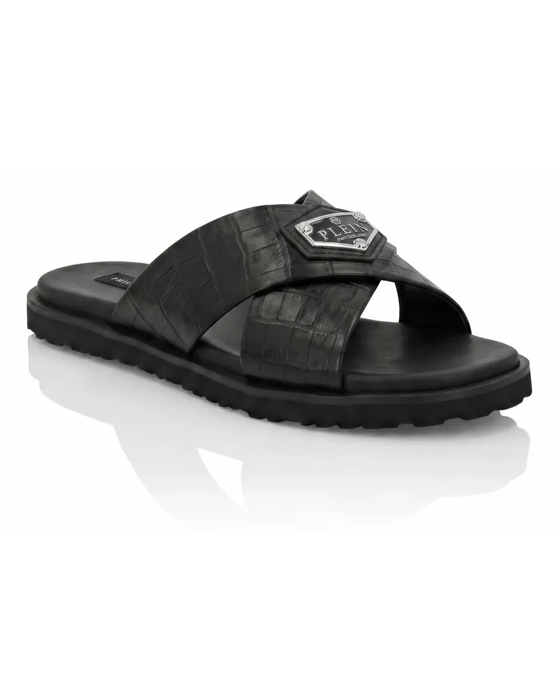 Philipp Plein Flache Sandalen Cocco Schwarz