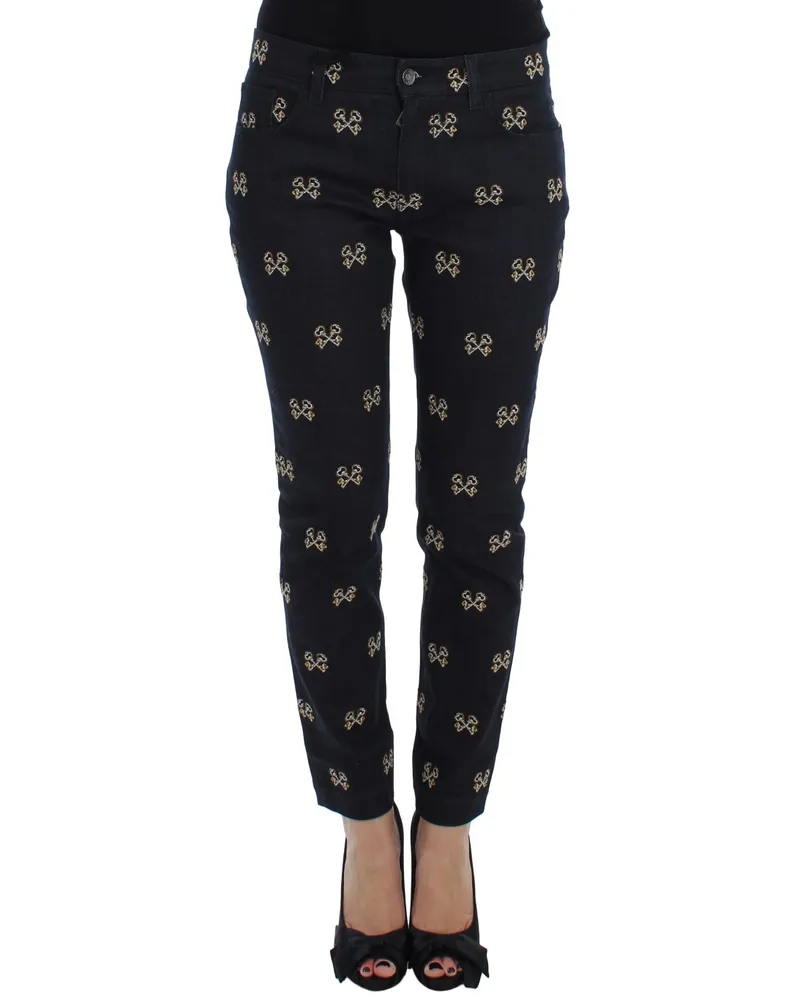 Dolce & Gabbana Key Print Slimfit Jeans Marineblau