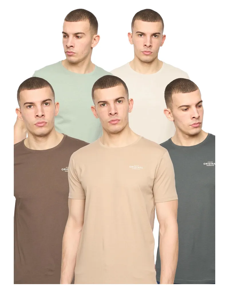 CrossHatch Herren Basicnatural T-Shirt (5er-Pack) (Off-White/Stein/Braun/Salbei/Dunkeloliv Wollweiß