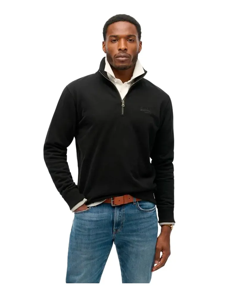 Superdry. Essential Logo Henley-Pullover für Herren - Schwarz Schwarz