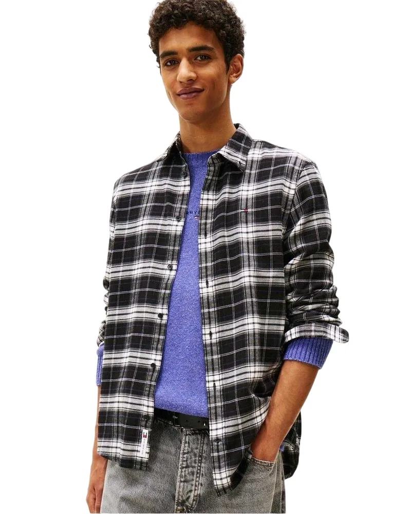 Tommy Hilfiger Langärmliges Hemd aus kariertem Flanell für Herren (Schwarz Schwarz