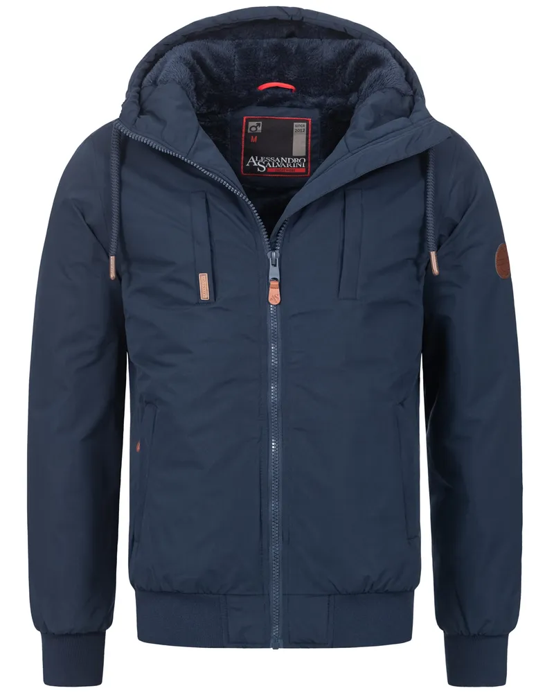 Alessandro Salvarini Herren Winterjacke AS-320 mit Teddyfell-Innenfutter & Kapuze – warm & stylisch Blau