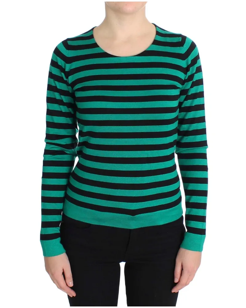 Dolce & Gabbana Damen Grüner Schwarzer Seidenkaschmirpullover Grün