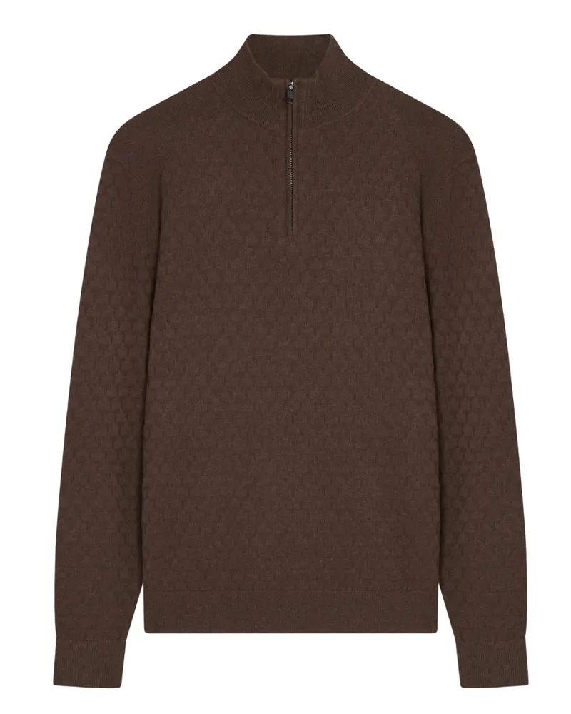 Ted Baker Kurnle T Stitch Strickpullover Mit Halbem Reißverschluss, Braun Dunkelbraun