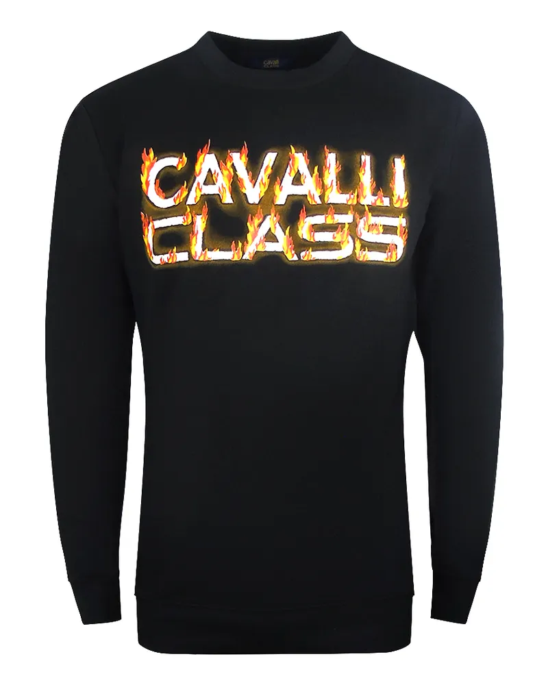 Roberto Cavalli Fire Logo Design Schwarzes Sweatshirt Schwarz