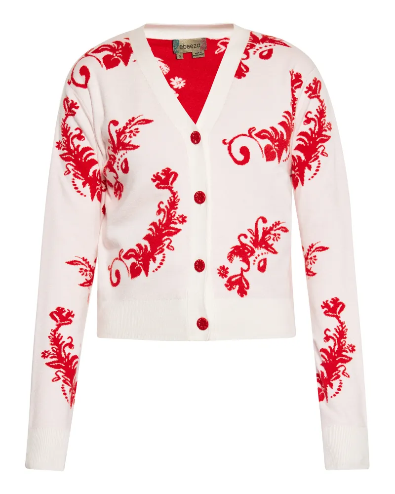 My Mo Strickjacke Frauen Wollweiss Rot Wollweiß