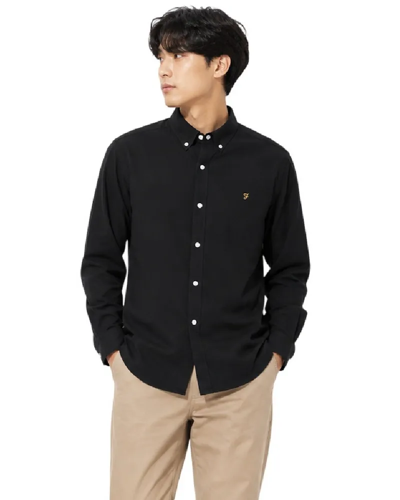 Farah 1920 Button-Down-Hemd für Herren, Oxford-Stil, Langärmlig (Schwarz Schwarz