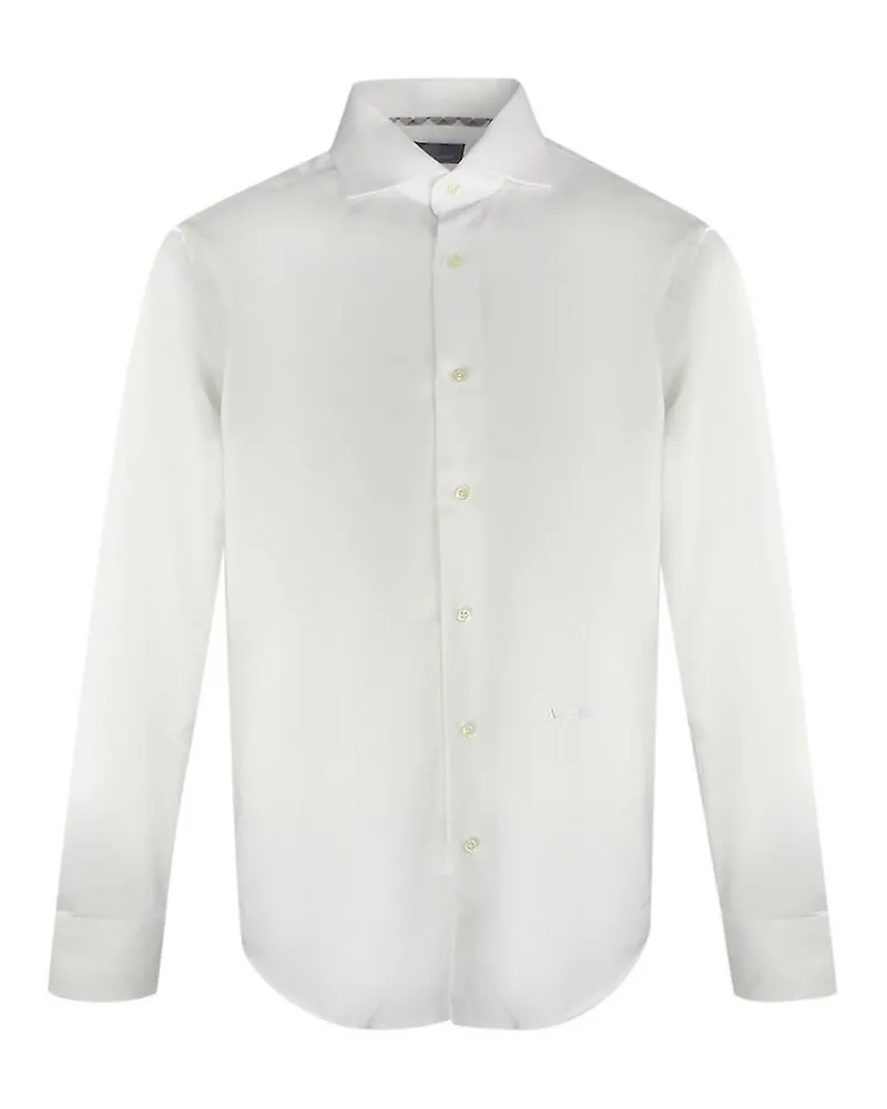 Aquascutum Herren Einfärbiges Langarmhemd (Weiß Weiß